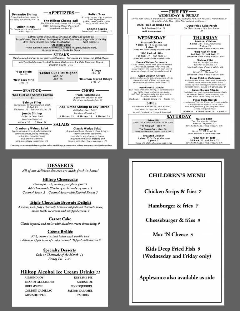 The Hilltop » Dinein Menu